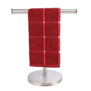 tocten hand towel holder stand, t-shape hand towel rack for bathroom vanity countertop, sus 304 stainless steel bath towel bar stand with heavy duty base (brushed nickel)