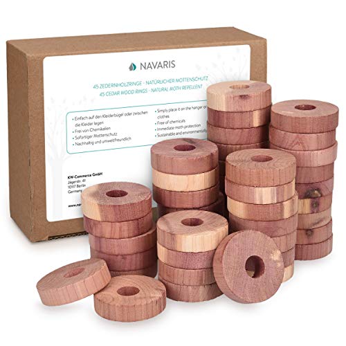 Navaris Cedar Wood Hangers - Set of 45 Natural Cedarwood Clothes Rings - Pack of Wardrobe, Drawer, Storage Freshener Blocks