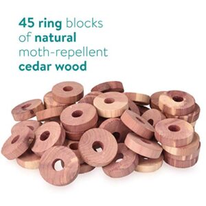 Navaris Cedar Wood Hangers - Set of 45 Natural Cedarwood Clothes Rings - Pack of Wardrobe, Drawer, Storage Freshener Blocks