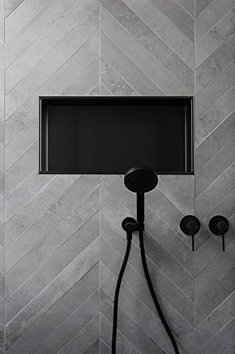 Shower Niche - NO TILE NEEDED 24" X 12" Powder Coat Black Recessed Single Shelf Organizer – Best Modern In Wall Bathroom Accessory for Shower or Tub Storage | Nook Insert Holds Soap Bottles Toiletries