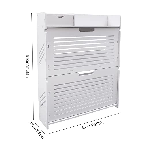 YIYIBYUS 2 Flip Shoe Storage Cabinet for Entryway,Modern Free Standing Shoe Rack with Doors,Hidden Slim Shoe Storage Organizer for Entryway, Hallway, Bedroom,White