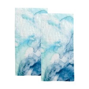 vantaso bath hand towels set of 2 ombre blue marble soft & absorbent washcloths towel for bathroom kitchen hotel gym spa