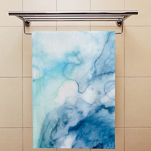 Vantaso Bath Hand Towels Set of 2 Ombre Blue Marble Soft & Absorbent Washcloths Towel for Bathroom Kitchen Hotel Gym Spa