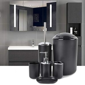 CERBIOR Bathroom Accessories Set 6 Piece Bath Ensemble Includes Soap Dispenser, Toothbrush Holder, Toothbrush Cup, Soap Dish for Decorative Countertop and Housewarming Gift, Black