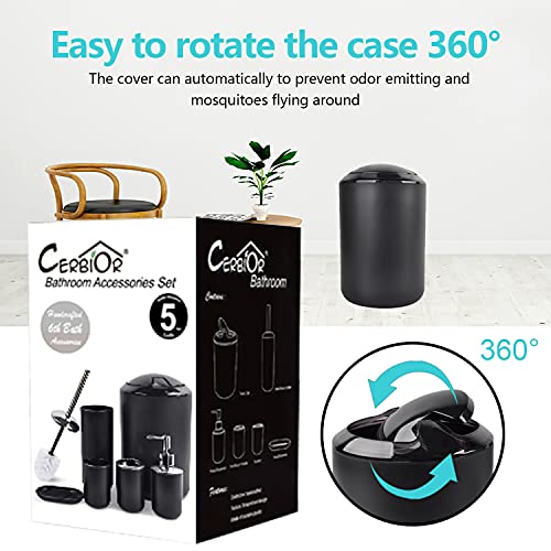 CERBIOR Bathroom Accessories Set 6 Piece Bath Ensemble Includes Soap Dispenser, Toothbrush Holder, Toothbrush Cup, Soap Dish for Decorative Countertop and Housewarming Gift, Black