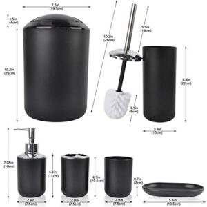 CERBIOR Bathroom Accessories Set 6 Piece Bath Ensemble Includes Soap Dispenser, Toothbrush Holder, Toothbrush Cup, Soap Dish for Decorative Countertop and Housewarming Gift, Black