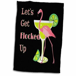 3drose funny lets get flocked up pink flamingo with martini glass. - towels (twl-358310-1)