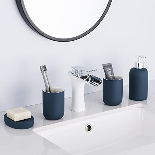 Hoomtaook Bathroom Accessories Set 4 Pieces,Vanity Countertop Ceramic Accessory Set for Bathroom Decor with Lotion Dispenser Soap Pump, 2 Tumbler and Soap Dish(Blue)