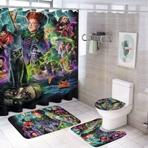 4pcs Halloween Shower Curtain Sets, Bathroom Sets with Shower Curtain, Toilet Lid Rug, Contour Mat and Bath Mat, Shower Curtain with 12 Hooks for Bathroom Set Decor (72 X 72 Inch)