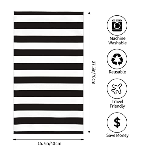 Fingertip Towel , Black White Stripe Large Hand Towel for Bathroom Kitchen Spa(15.7x27.5 Inch)