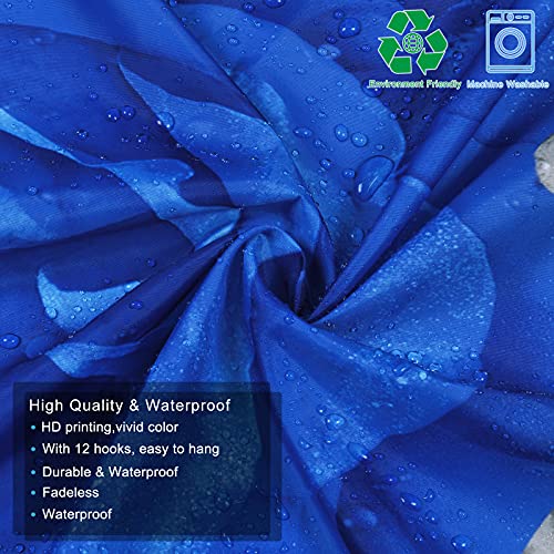 Alishomtll 4 Pcs Blue Rose Shower Curtain Sets with Non-Slip Rug, Toilet Lid Cover and Bath Mat, Butterfly Floral Shower Curtain with 12 Hooks, Waterproof Blue and Gray Shower Curtains for Bathroom