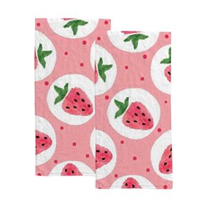 hands towels of 2 piece for bathroom,strawberry soft towel set highly absorbent fingertip towels for children and adults
