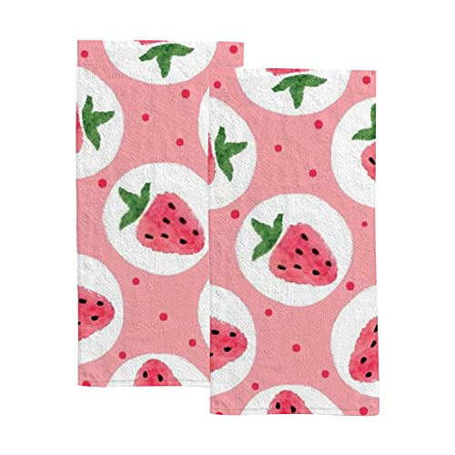 Hands Towels of 2 Piece for Bathroom,Strawberry Soft Towel Set Highly Absorbent Fingertip Towels for Children and Adults