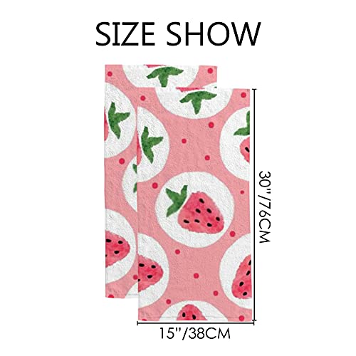 Hands Towels of 2 Piece for Bathroom,Strawberry Soft Towel Set Highly Absorbent Fingertip Towels for Children and Adults