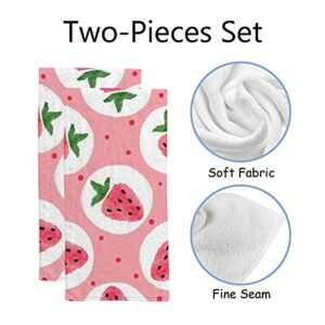 Hands Towels of 2 Piece for Bathroom,Strawberry Soft Towel Set Highly Absorbent Fingertip Towels for Children and Adults