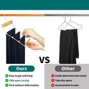 Pants Hangers Space Saving Wood Pant Hangers Multi Functional Pants Rack Non Slip Folding Pant Hangers with 360-Rotating Swivel Hook, for Pants Jeans Scarf Trouser Tie Towel Pack of 2