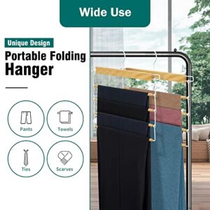 Pants Hangers Space Saving Wood Pant Hangers Multi Functional Pants Rack Non Slip Folding Pant Hangers with 360-Rotating Swivel Hook, for Pants Jeans Scarf Trouser Tie Towel Pack of 2