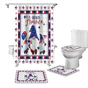 bestlives 4th of july shower curtain sets with rugs buffalo check gnome usa flag non-slip soft toilet lid cover for bathroom stars 4 pcs bathroom sets with bath mat
