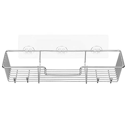 iPEGTOP Adhesive Shower Caddy Bathroom Shelf Storage with Hooks for Shampoo Conditioner Holder Kitchen Organizer Basket, No Drilling Wall Mounted, Rustproof Stainless Steel