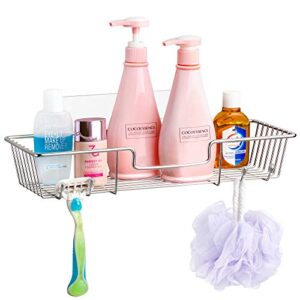 iPEGTOP Adhesive Shower Caddy Bathroom Shelf Storage with Hooks for Shampoo Conditioner Holder Kitchen Organizer Basket, No Drilling Wall Mounted, Rustproof Stainless Steel