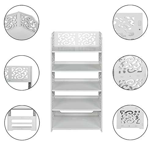 DESIGNSCAPE3D 5 Tiers Shoe Rack, Carved Wood-Plastic Board, White