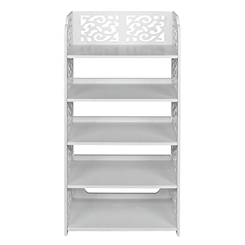 DESIGNSCAPE3D 5 Tiers Shoe Rack, Carved Wood-Plastic Board, White