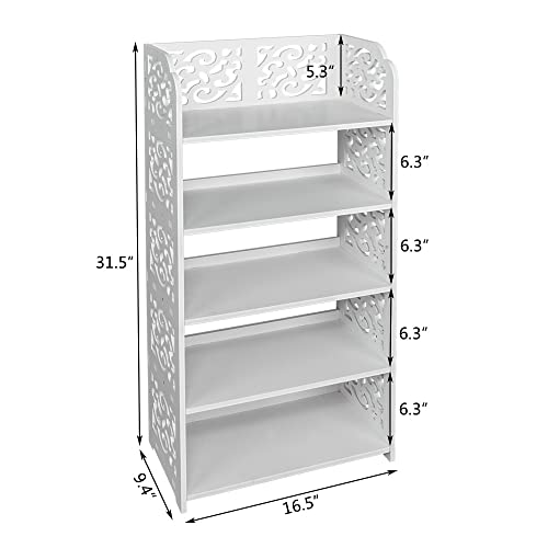 DESIGNSCAPE3D 5 Tiers Shoe Rack, Carved Wood-Plastic Board, White