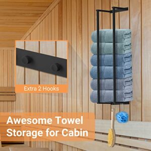 Upgraded Wall Towel Rack for Rolled Towels with 2 Hooks, Bathroom Towel Storage Wall Mounted, Modern Stainless Steel Wall Towel Rack for Small Bathroom Wall Organizer for Small RV Camper