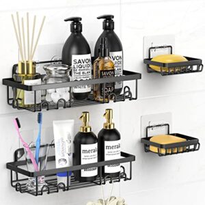 mokani shower caddy basket shelf with soap dishes-4 packs,no drilling adhesive shower caddy shelf organizer with hooks,rustproof bathroom shelf for bathroom kitchen