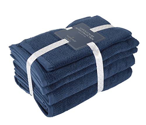 ESSELL 6 Piece Soft & Strong Towel Set, 100% Cotton | Popcorn Textured Weave, 680 GSM | Highly Absorbent & Quick Dry | Home, Hotel & Spa Towels for Bathroom & Sports | Ultra Soft & Durable - Navy Blue