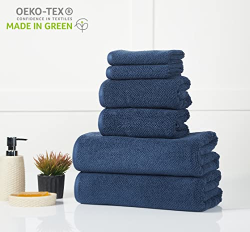 ESSELL 6 Piece Soft & Strong Towel Set, 100% Cotton | Popcorn Textured Weave, 680 GSM | Highly Absorbent & Quick Dry | Home, Hotel & Spa Towels for Bathroom & Sports | Ultra Soft & Durable - Navy Blue