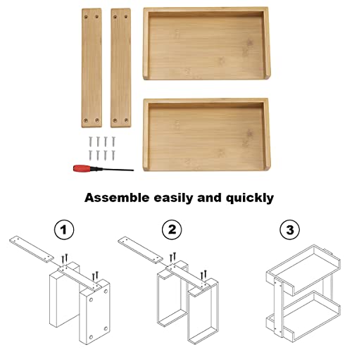 PELYN 2 Tier Bathroom Organizer Counertop, Bamboo Bathroom Counter Corner Shelf for Bath Shampoo Lotion Accessories