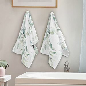 Wamika Leaves Hand Bath Towel Green White Kitchen Bathroom Faucet Towel Botanical Flowers Fingertip Towel Set Highly Absorbent SPA Gym Guest Shower Towels 16x30 Inch Holiday Decorations