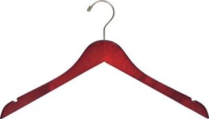 the great american hanger company wood top hanger, box of 100 space saving 17 inch flat wooden hangers w/cherry finish & brushed chrome swivel hook & notches for shirt jacket or dress