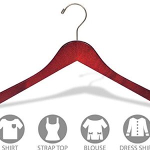 The Great American Hanger Company Wood Top Hanger, Box of 100 Space Saving 17 Inch Flat Wooden Hangers w/Cherry Finish & Brushed Chrome Swivel Hook & Notches for Shirt Jacket or Dress
