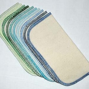 1 Ply Organic Flannel Baby Wipes 8x8 Inches Set of 10 Blues and Greens