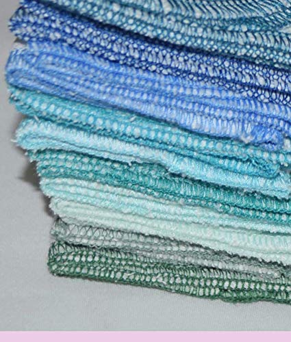 1 Ply Organic Flannel Baby Wipes 8x8 Inches Set of 10 Blues and Greens