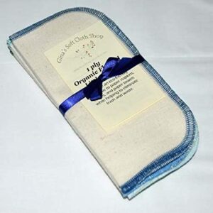 1 Ply Organic Flannel Baby Wipes 8x8 Inches Set of 10 Blues and Greens