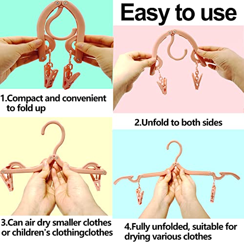 24 PCS Travel Hangers,Portable Folding Clothes Hangers,Travel Clothes Hangers with Clips,Travel Accessories Foldable Clothes Drying Rack for Travel,Plastic Foldable Non Slip Clothing Hangers,4 Colors