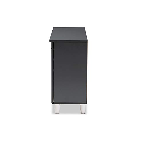 BOWERY HILL Modern and Contemporary Two-Tone Oak Wood 3-Door Shoe Cabinet in Dark Gray