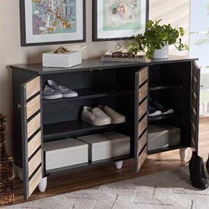 BOWERY HILL Modern and Contemporary Two-Tone Oak Wood 3-Door Shoe Cabinet in Dark Gray