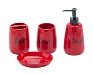 bathroom accesory set 4pc,toothbrush holder soap dispenser soap dish tumble cup for bathroom decor and gift (navy) (red)