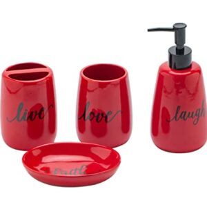 Bathroom accesory Set 4pc,Toothbrush Holder soap Dispenser soap Dish Tumble Cup for Bathroom Decor and Gift (Navy) (RED)