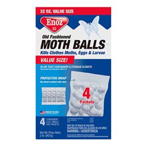 enoz old fashioned moth balls, kills clothes moths, covered in protective wrap, uses active ingredients, 32 oz