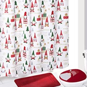 Indecor Home 15-Piece Christmas Holiday Bathroom Decoration Accessory Set | Bath Rug/Mat | Toilet Lid Topper | Shower Curtain | 12 Hooks | 5 Styles to Choose from (Gnome)