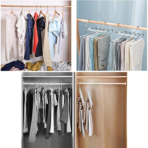 2 Pack Trouser Hanger Space Saving 5 in 1 Stainless Steel Magic Trousers Hanger