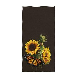 zzwwr chic beautiful sunflower butterfly print soft highly absorbent guest large home decorative hand towels multipurpose for bathroom, hotel, gym and spa (16 x 30,black)