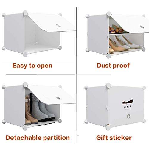 KOUSI Portable Shoe Rack Organizer 72 Grids Tower Shelf Storage Cabinet Stand Expandable for Heels, Boots, Slippers, White