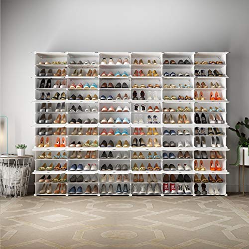 KOUSI Portable Shoe Rack Organizer 72 Grids Tower Shelf Storage Cabinet Stand Expandable for Heels, Boots, Slippers, White