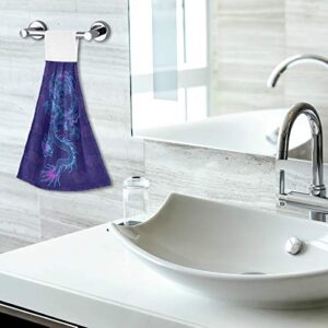 WELLDAY 2 Pcs Hanging Hand Towels Soft Absorbent Purple Chinese Dragon Towel for Kitchen Bathroom